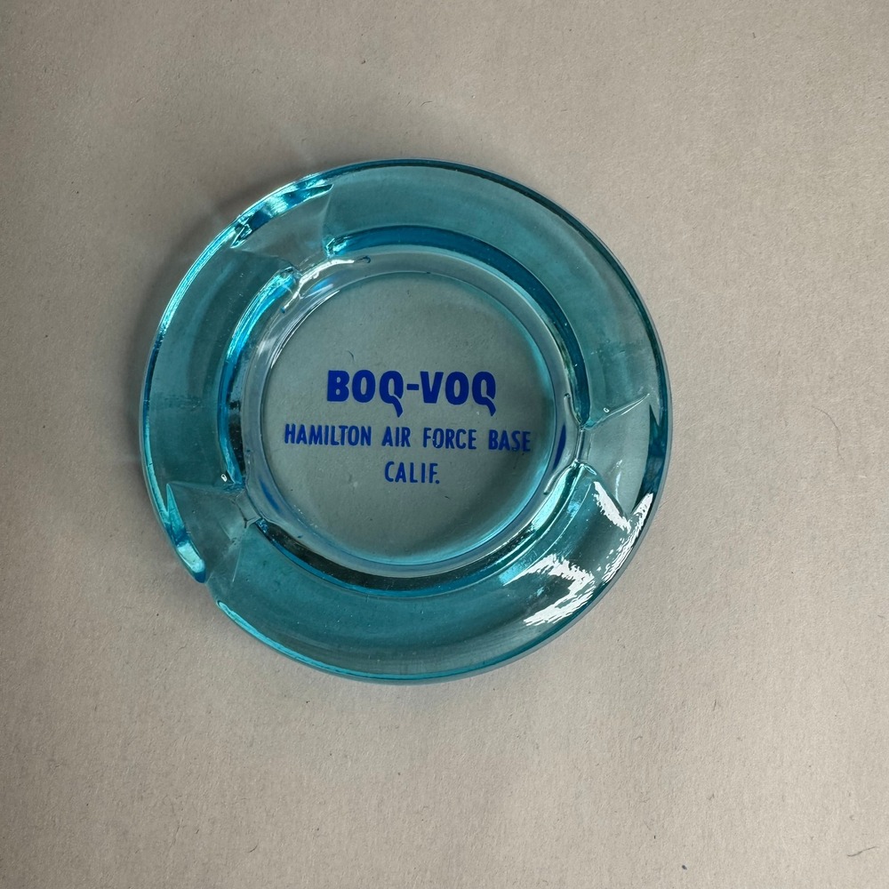 Vintage Hamiltonβ Air Force Base BOQ-VOQ Blue Glass Ashtray California Military